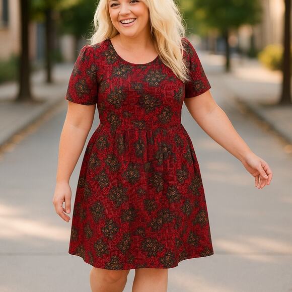 LuLaRoe Womens Dress Size Small Amelia Wine Black Floral Fit & Flare Pockets NEW - Picture 1 of 5